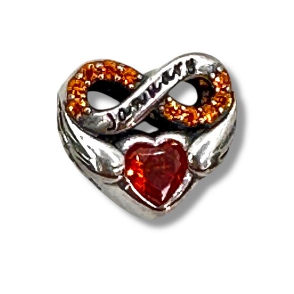 Unique January Mandarin Orange Garnet Heart Charm, for Snake Style Chains - Picture 1 of 6